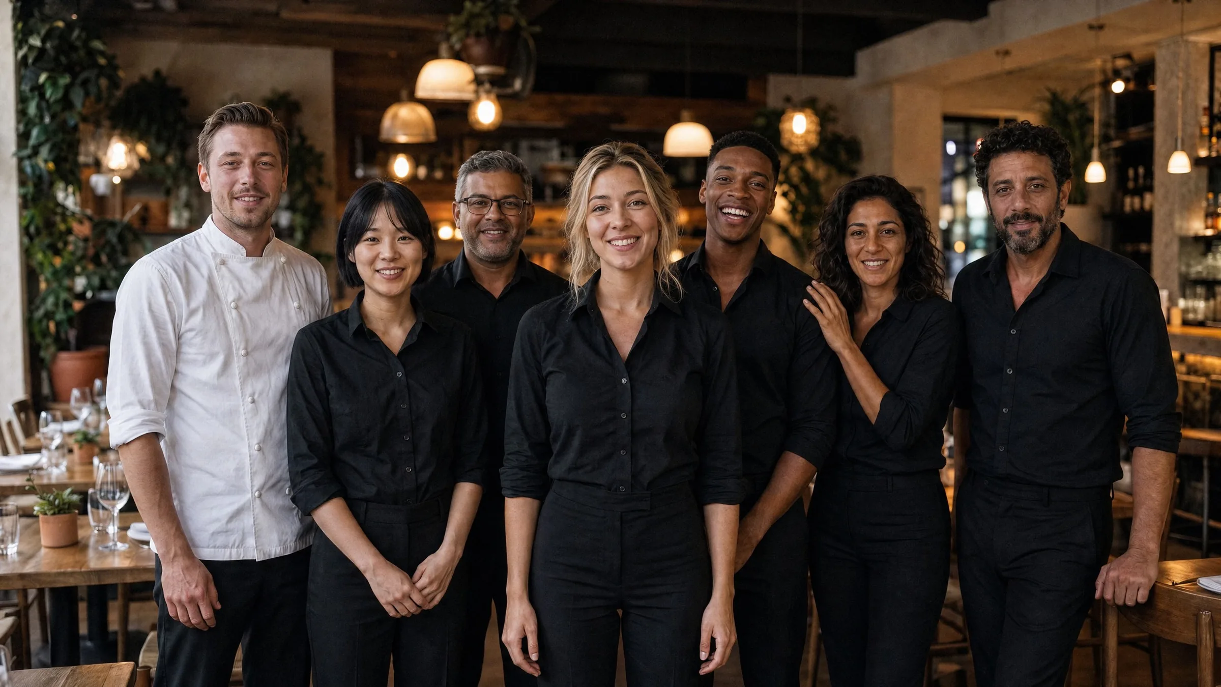The Seeya team in a restaurant